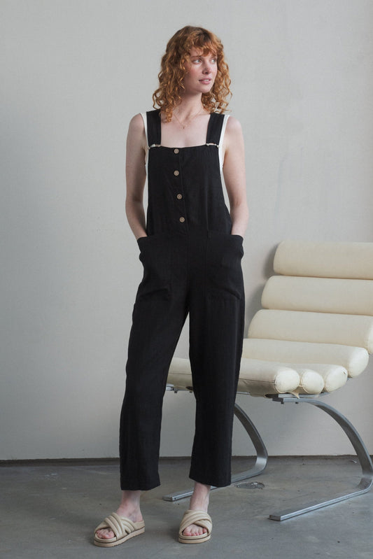 Lilly Pilly Collection 100% European linen Piper Linen Jumpsuit in Black