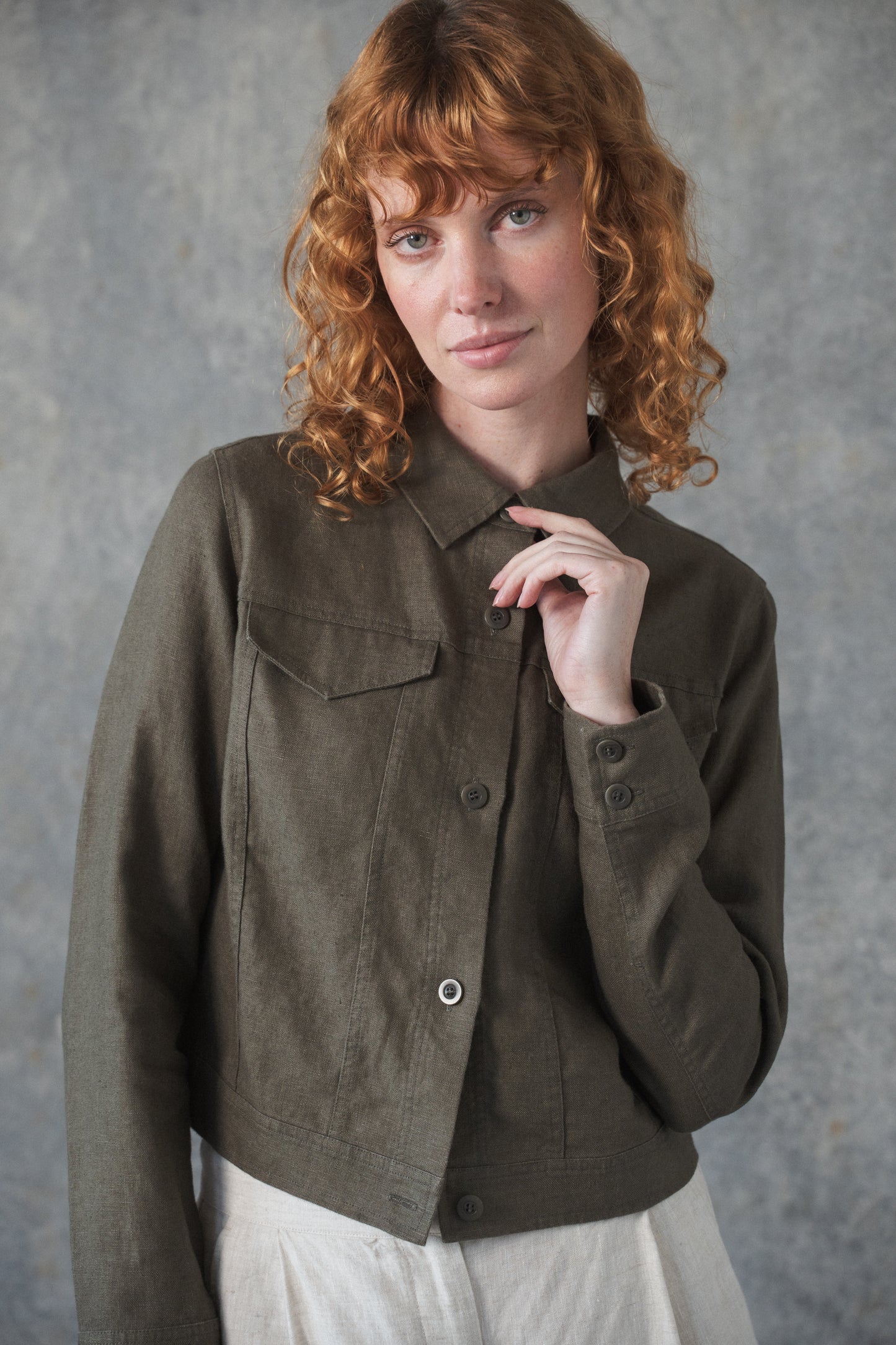 LILLY PILLY Milly linen jacket in Khaki
