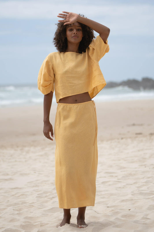 LILLY PILLY Riley linen skirt in Butter
