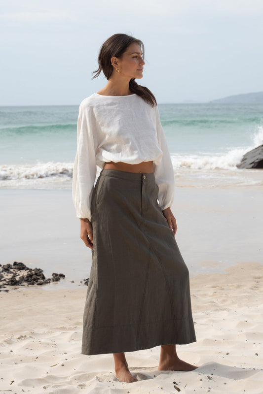 LILLY PILLY Gia linen skirt in Khaki