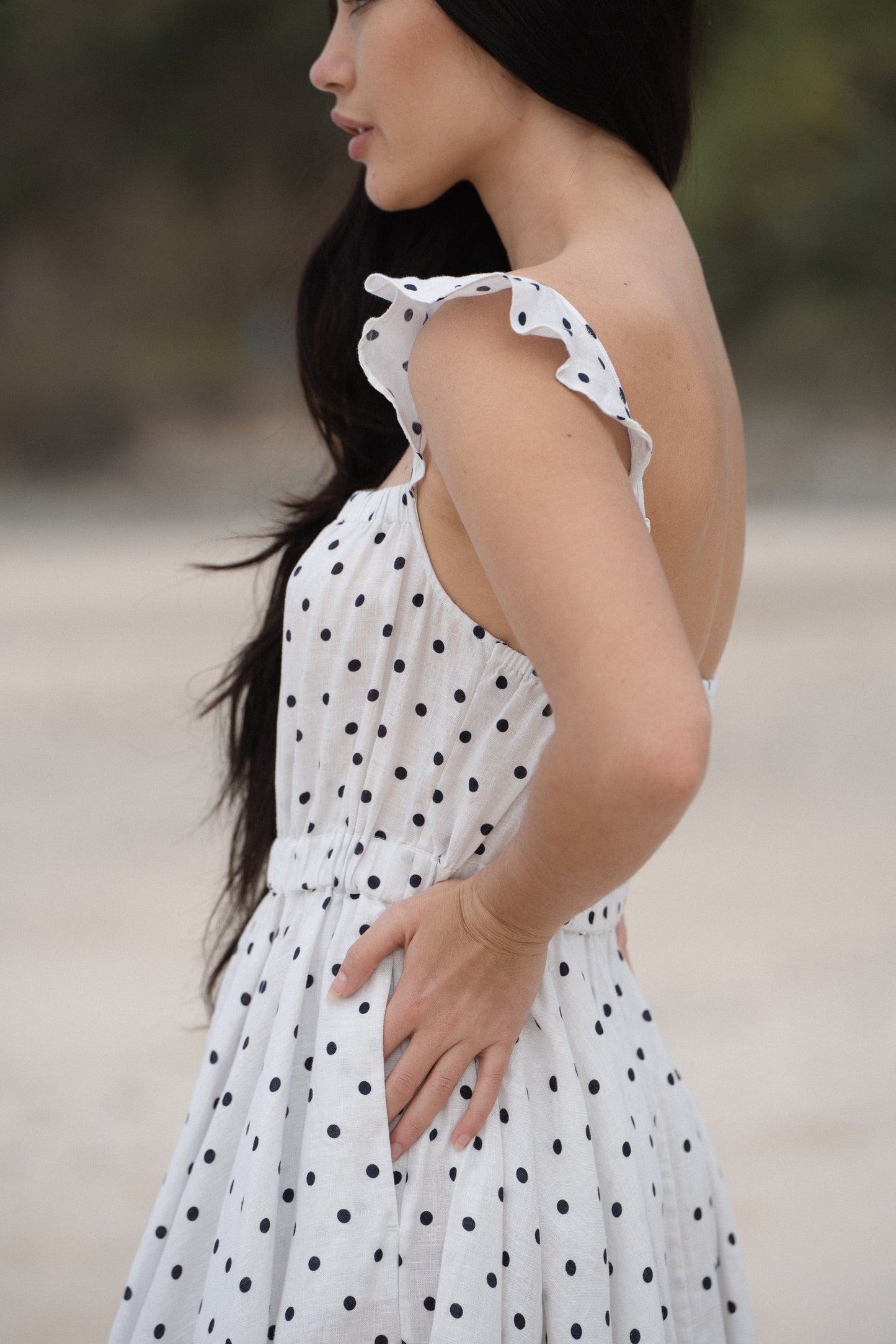 Lilly Pilly Collection 100% organic linen Mia Dress in Polka dot