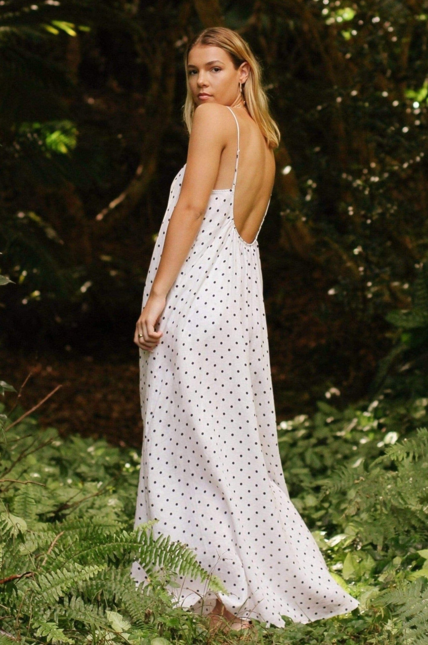 Lilly Pilly Collection 100% organic linen Olive Dress in Polka Dot