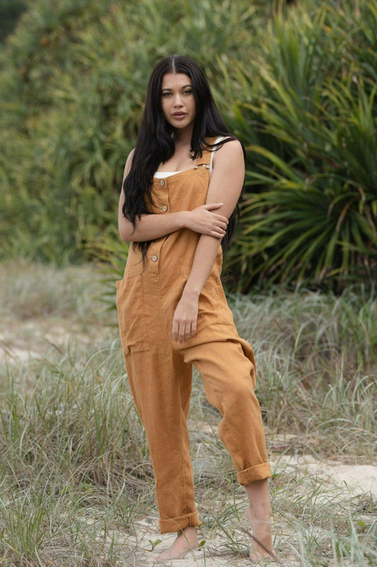 Lilly Pilly Collection 100% Organic linen Piper Linen Jumpsuit in Nutmeg