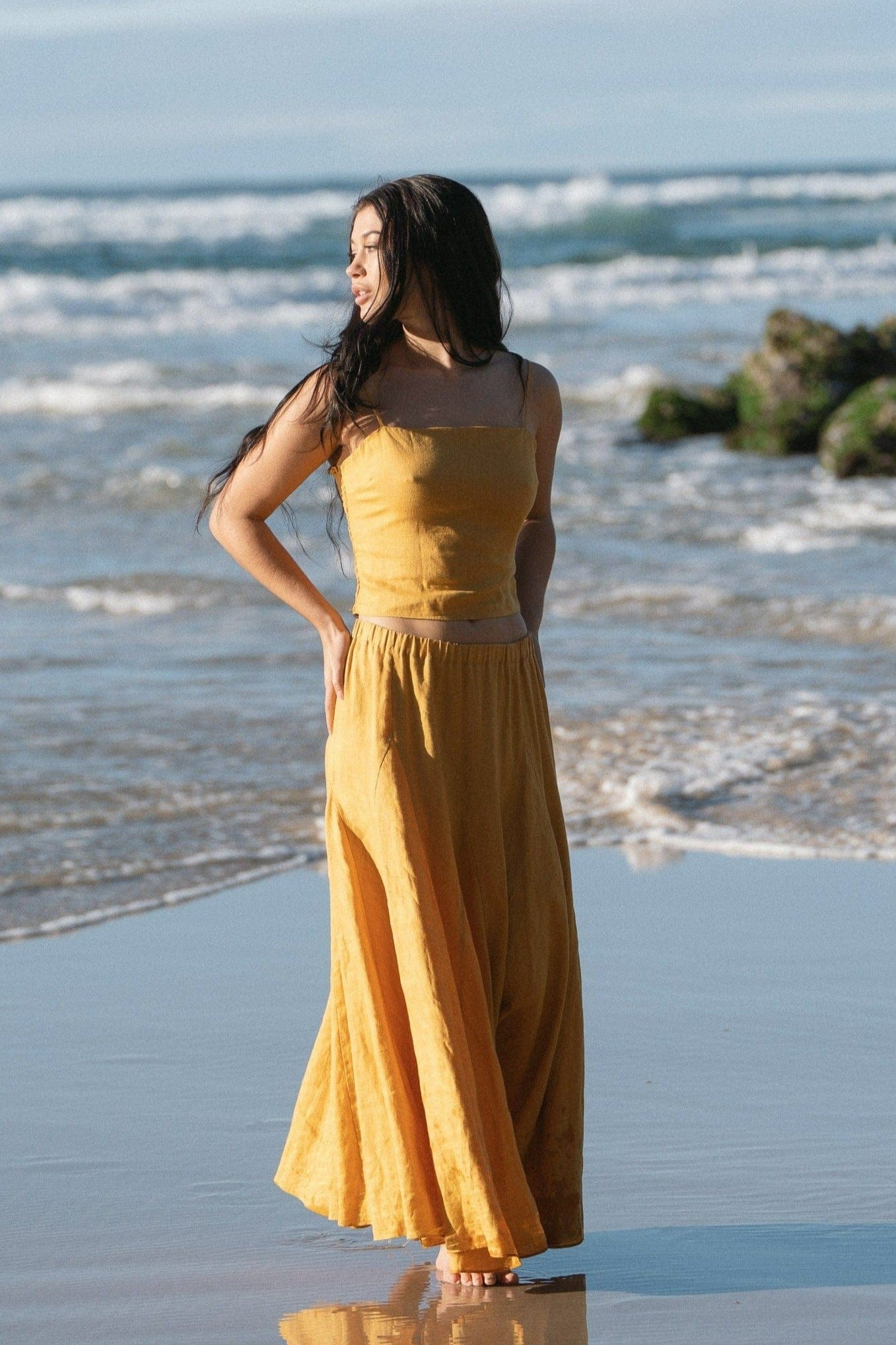Lilly Pilly Collection 100% organic linen Stella Skirt in Sunflower