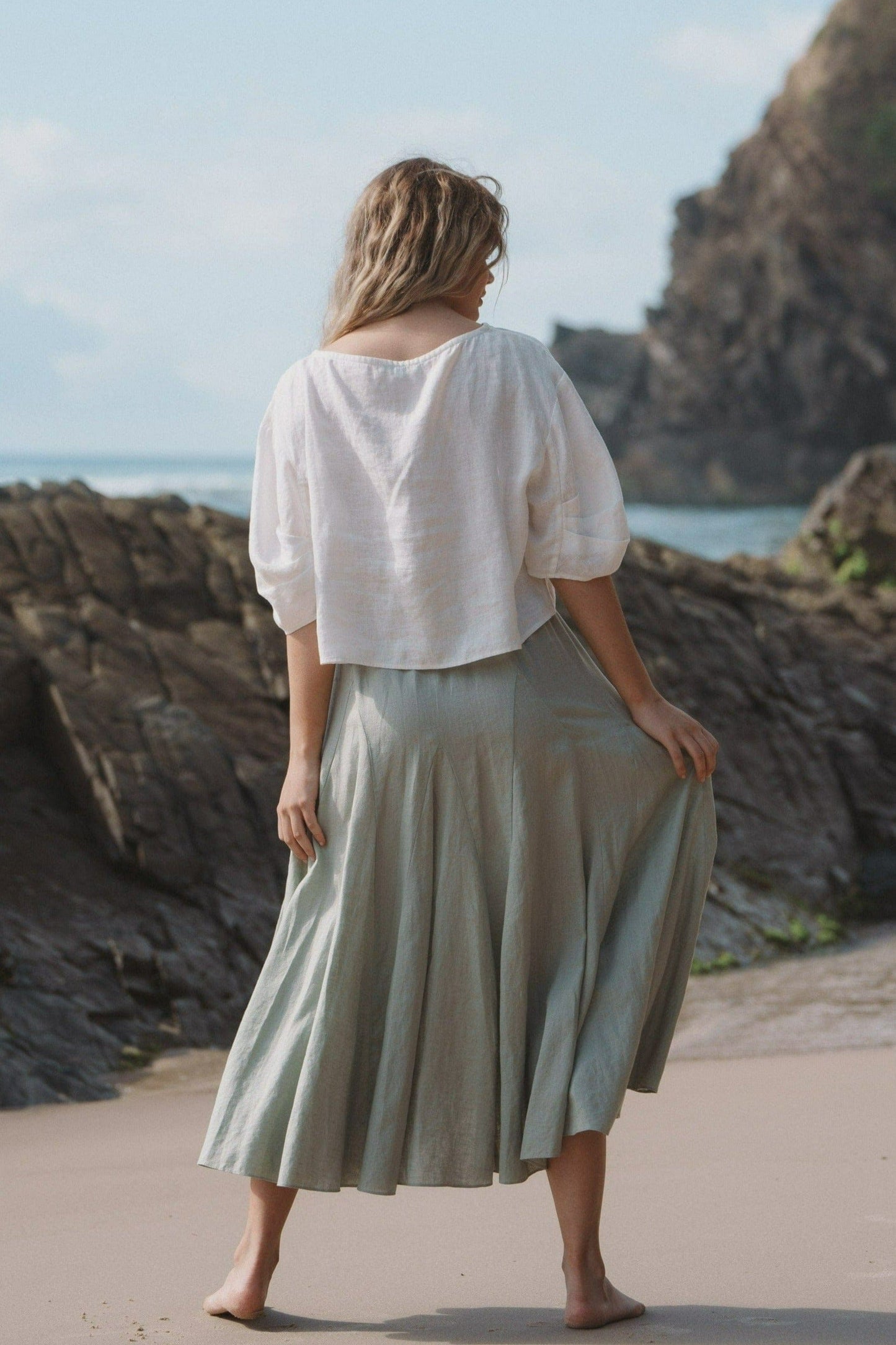 Lilly Pilly Collection 100% organic linen Stella Skirt in Tea
