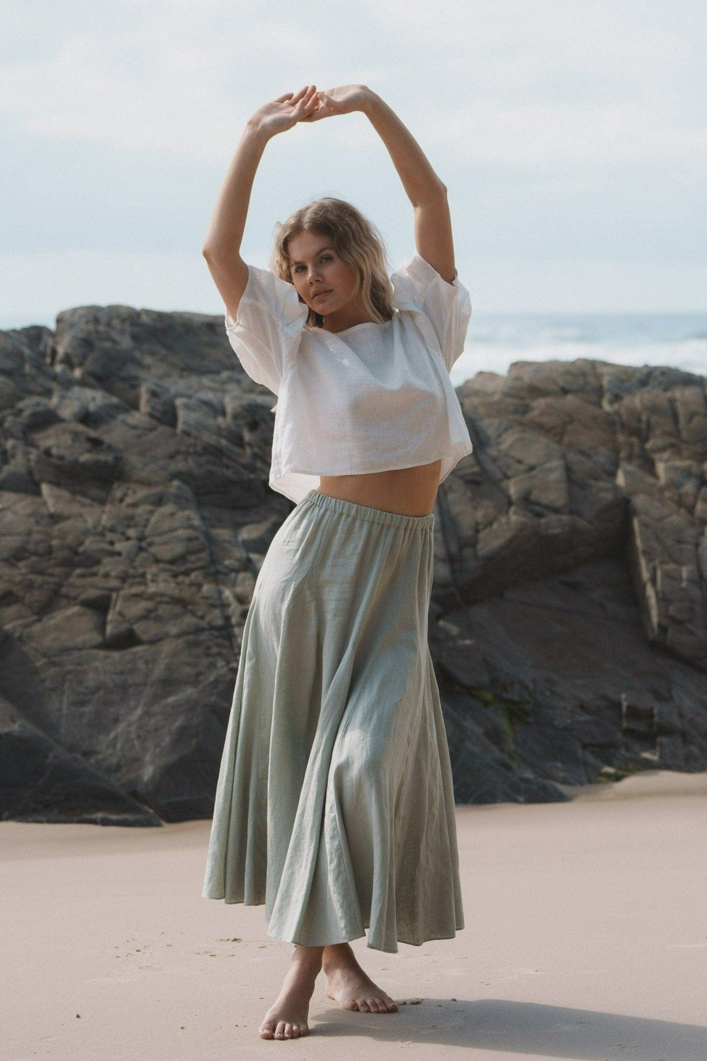 Lilly Pilly Collection 100% organic linen Stella Skirt in Tea