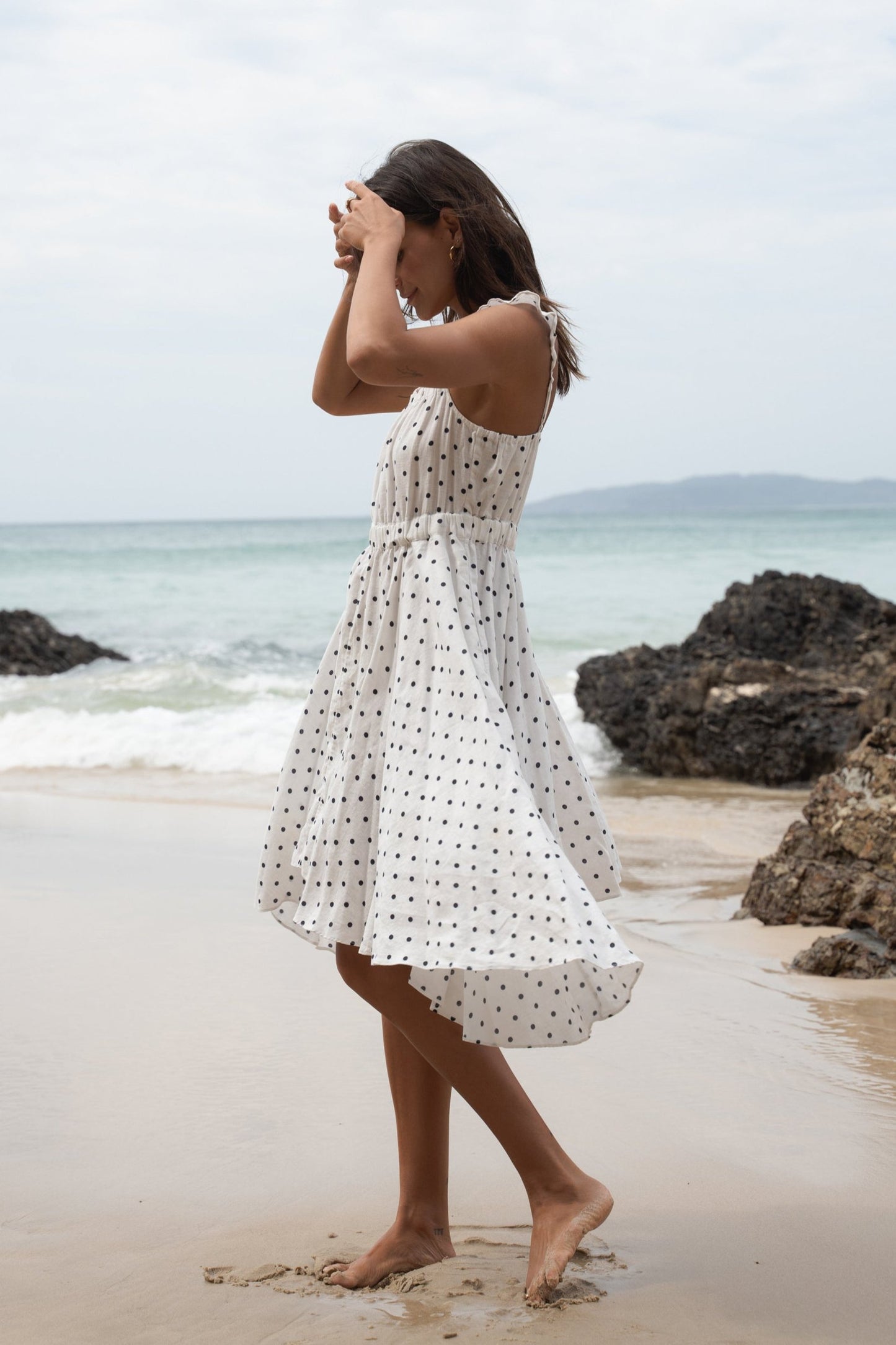 Lilly Pilly Collection 100% Organic linen Mia Linen dress in Polka Dot