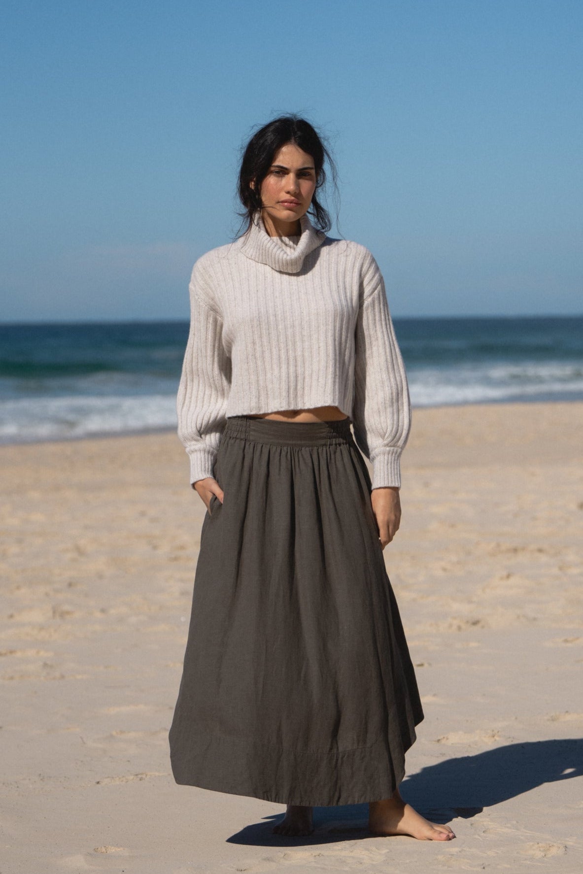 LILLY PILLY Arya merino wool knit sweater in Speckled Ivory 