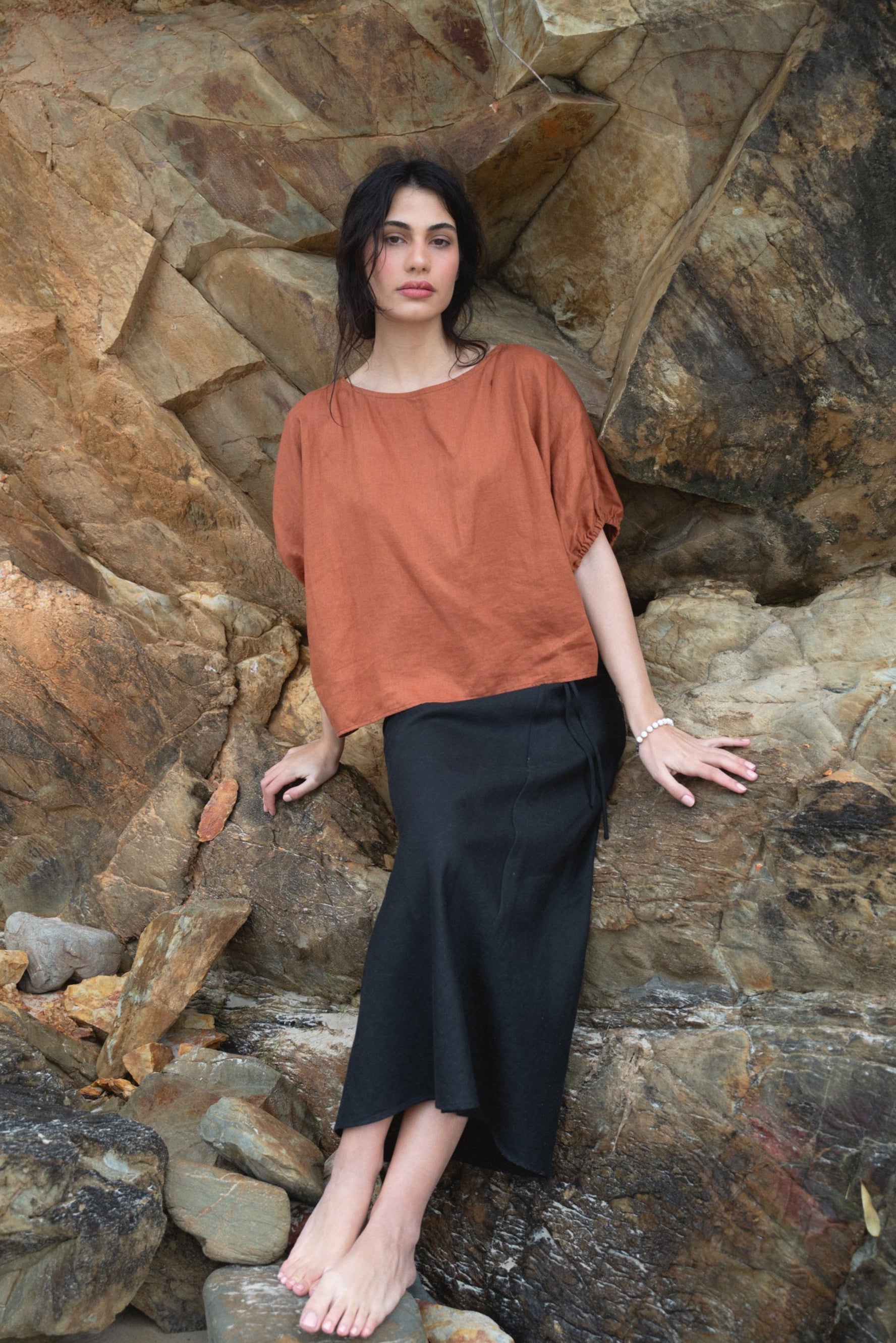 LILLY PILLY Tina linen top in Cajun