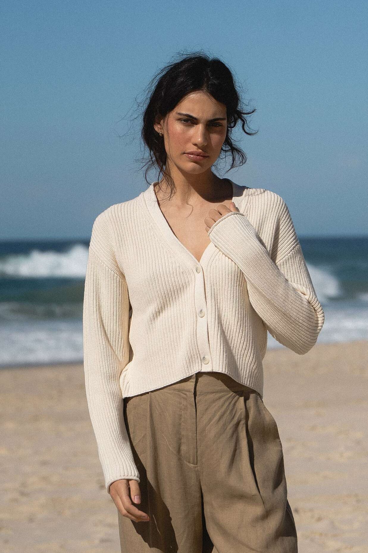 LILLY PILLY Bailey cotton knit top sweater in Cream 
