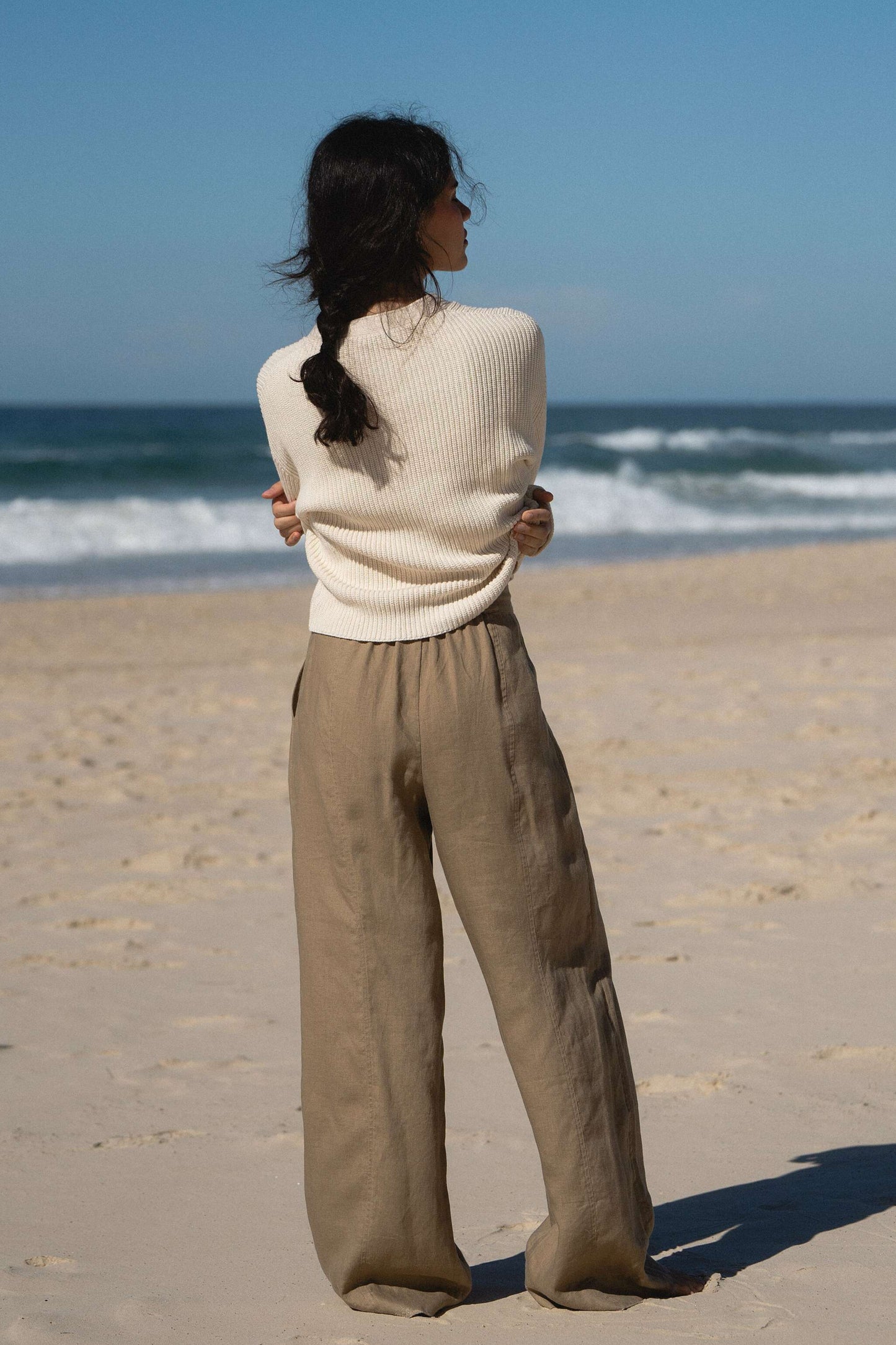 LILLY PILLY Bailey cotton knit top sweater in Cream 