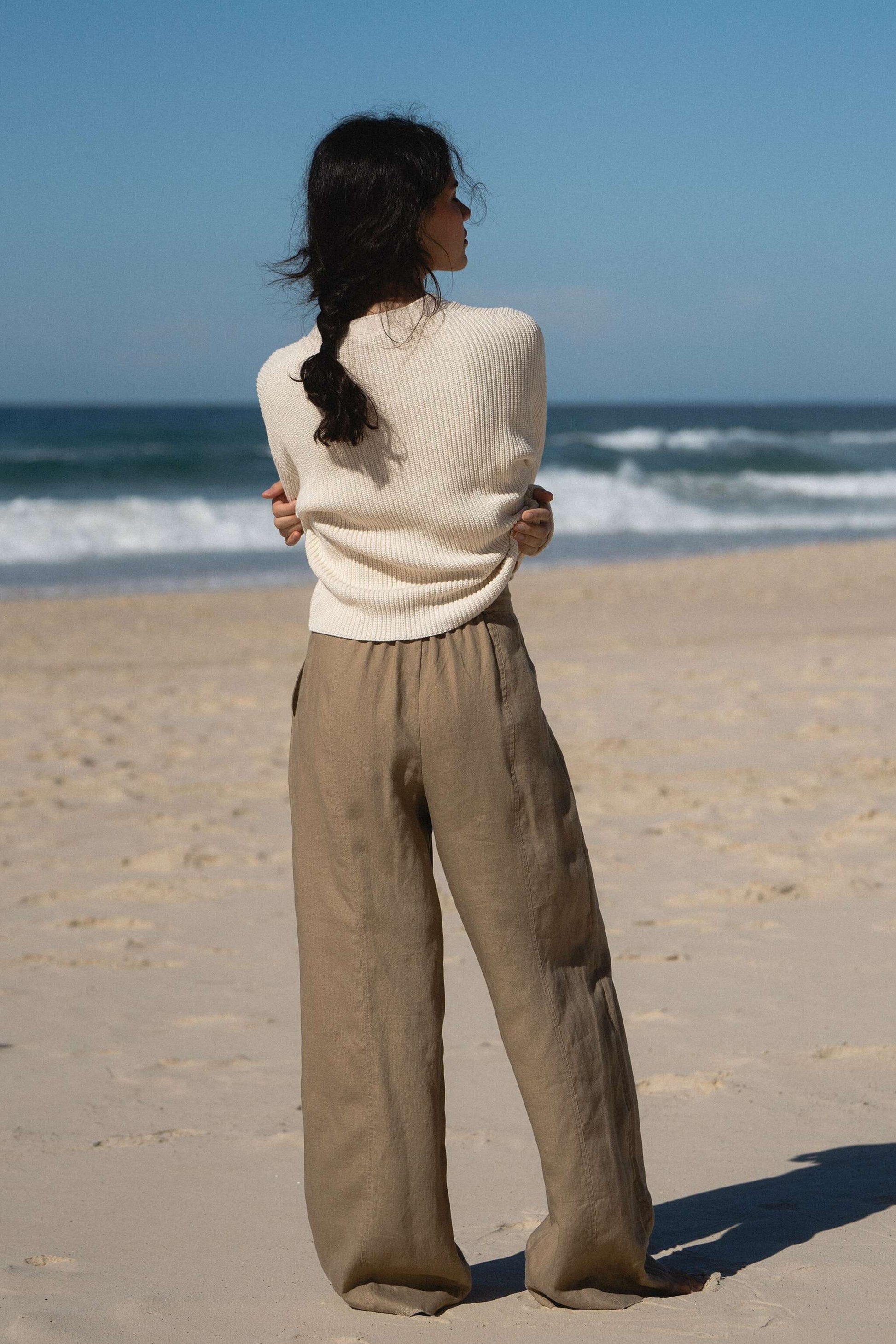 LILLY PILLY Bailey cotton knit top sweater in Cream 