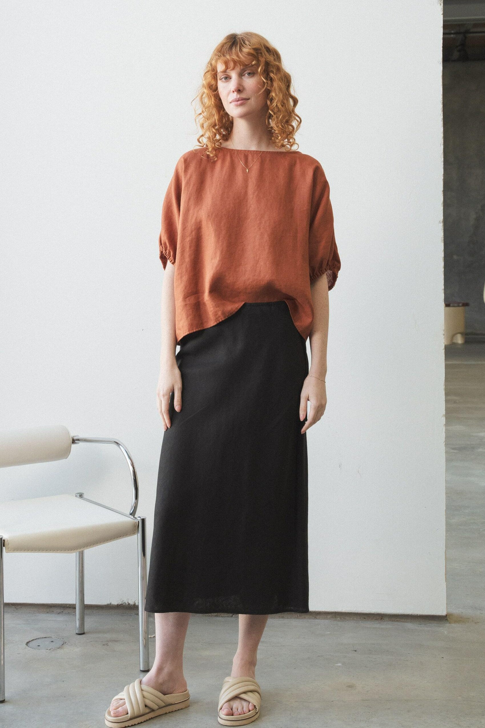 LILLY PILLY Riley linen skirt in Black with Tina cajun top