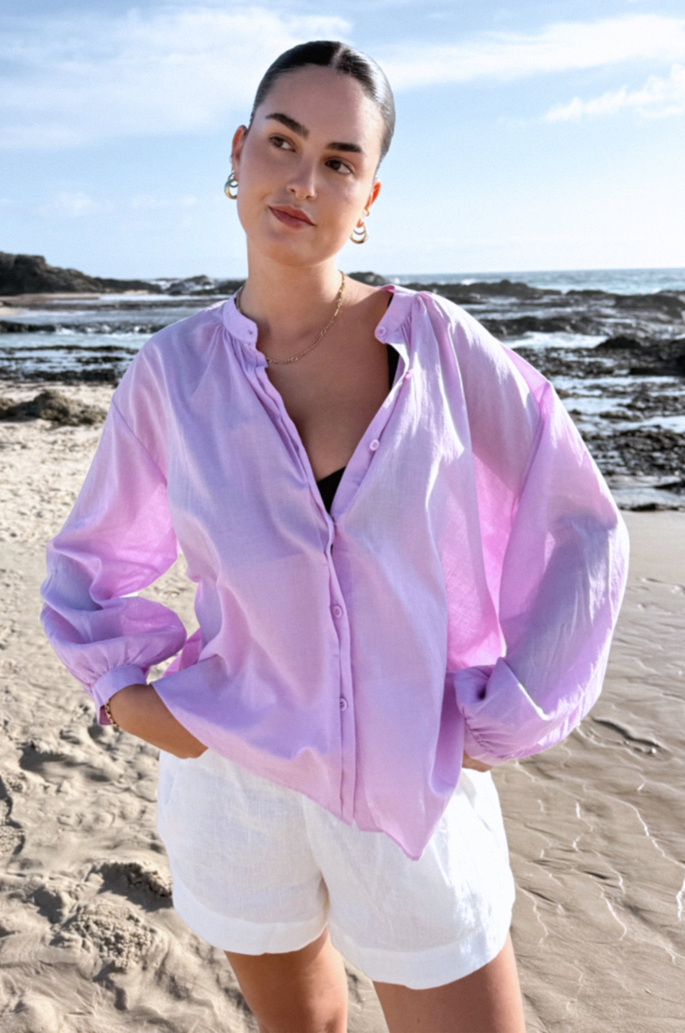 EMBER ORCHID COTTON VOILE SHIRT