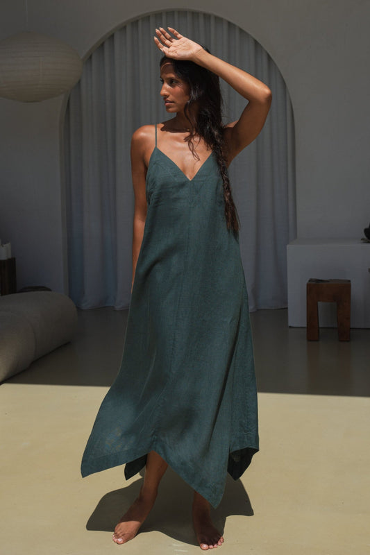 INEZ FOREST LINEN DRESS