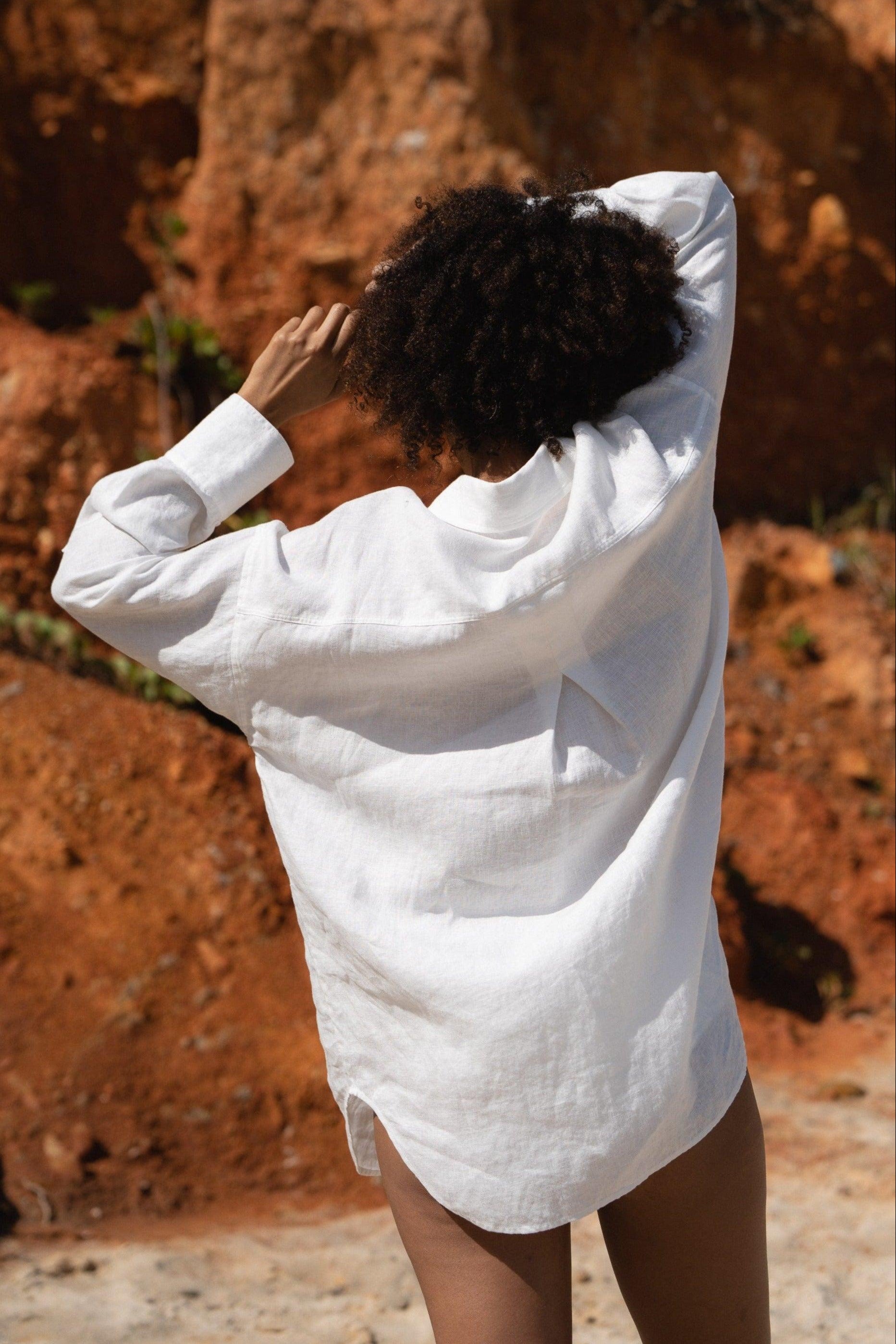 Lilly Pilly Collection Kirra shirt made from 100% Organic linen in Ivory