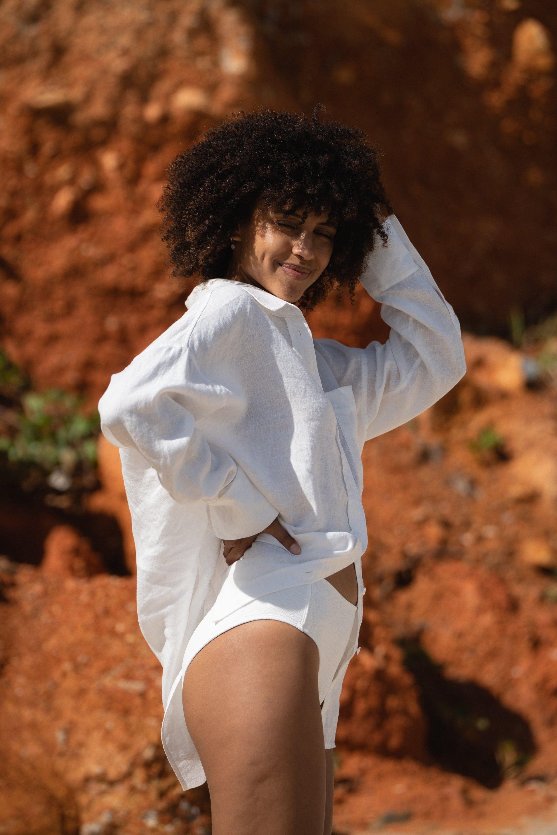 Lilly Pilly Collection Kirra shirt made from 100% Organic linen in Ivory
