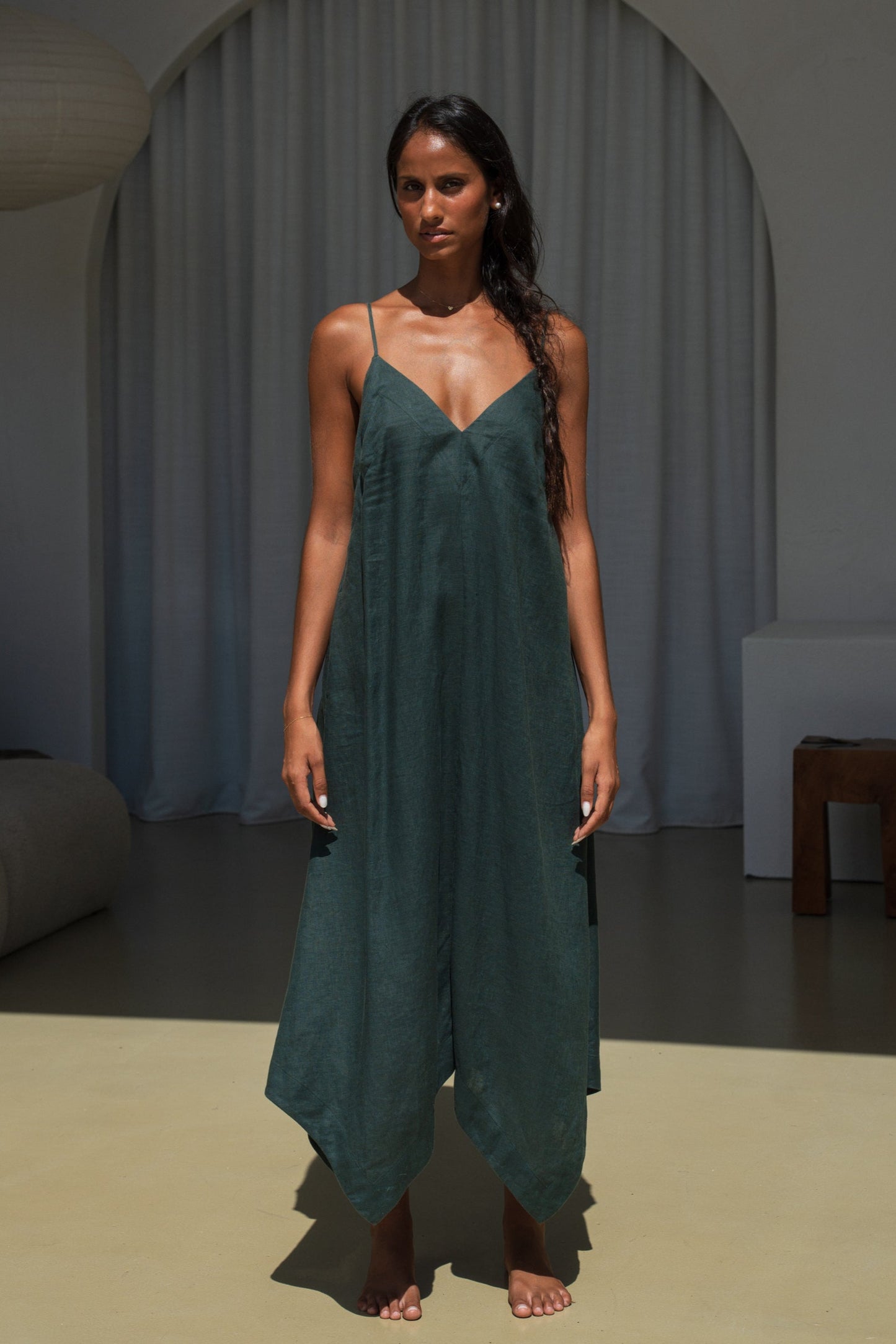 INEZ FOREST LINEN DRESS