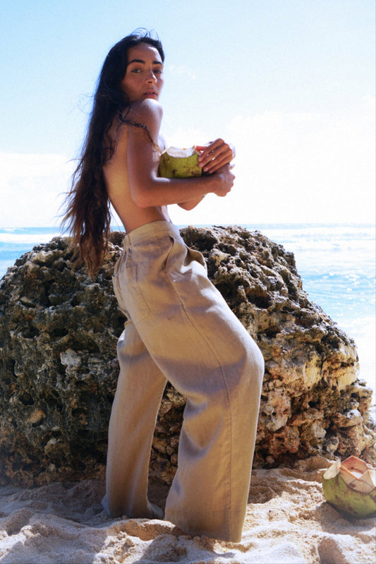 IVY TAUPE LINEN CROP PANTS