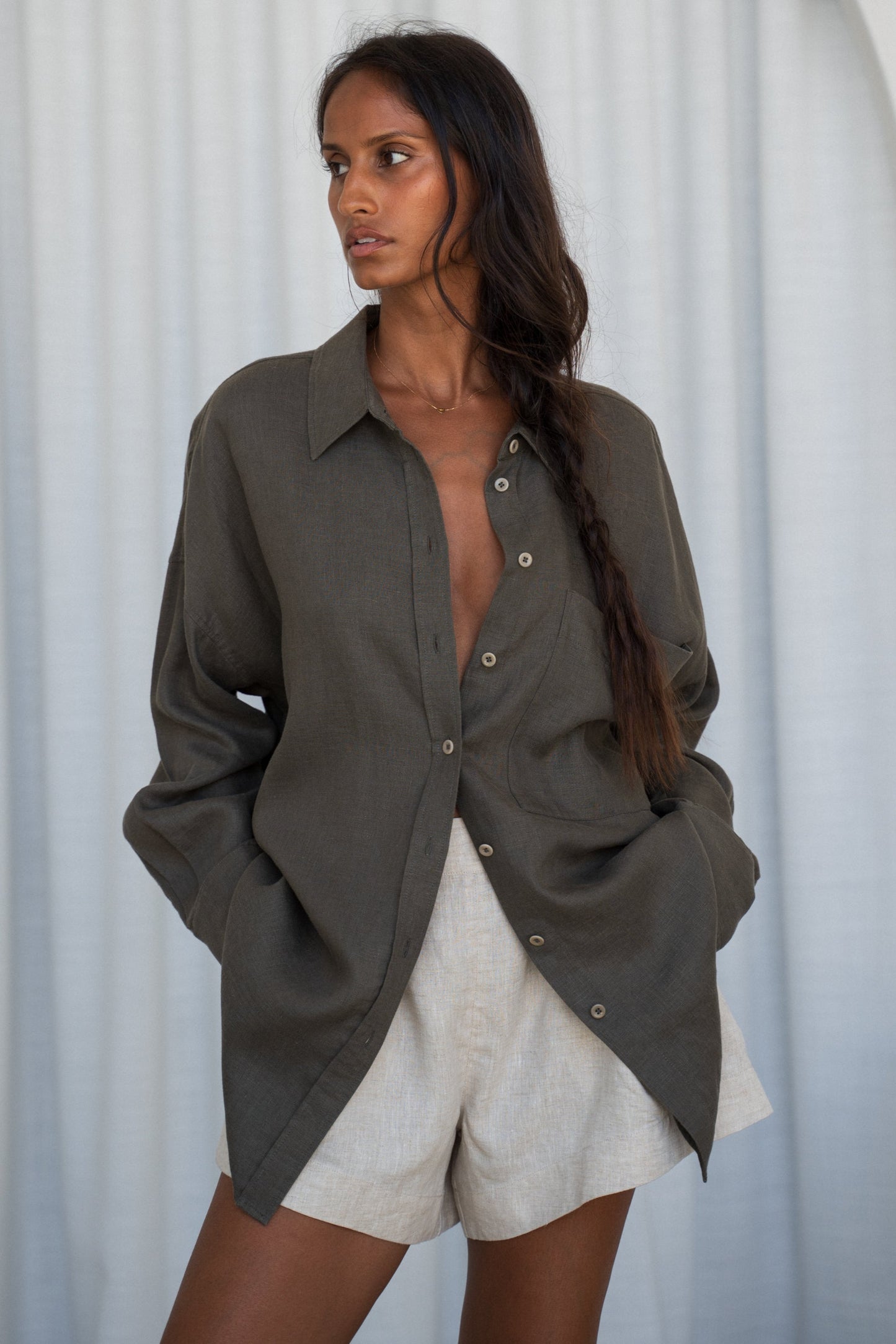 KIRRA KHAKI LINEN SHIRT