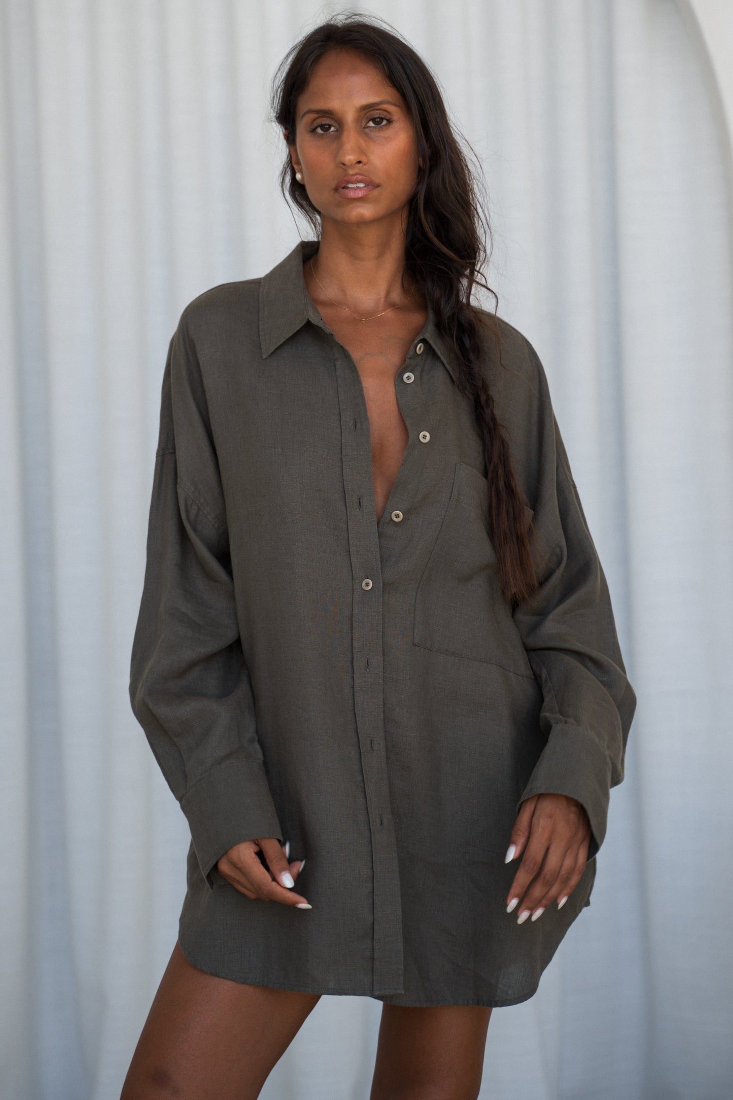KIRRA KHAKI LINEN SHIRT