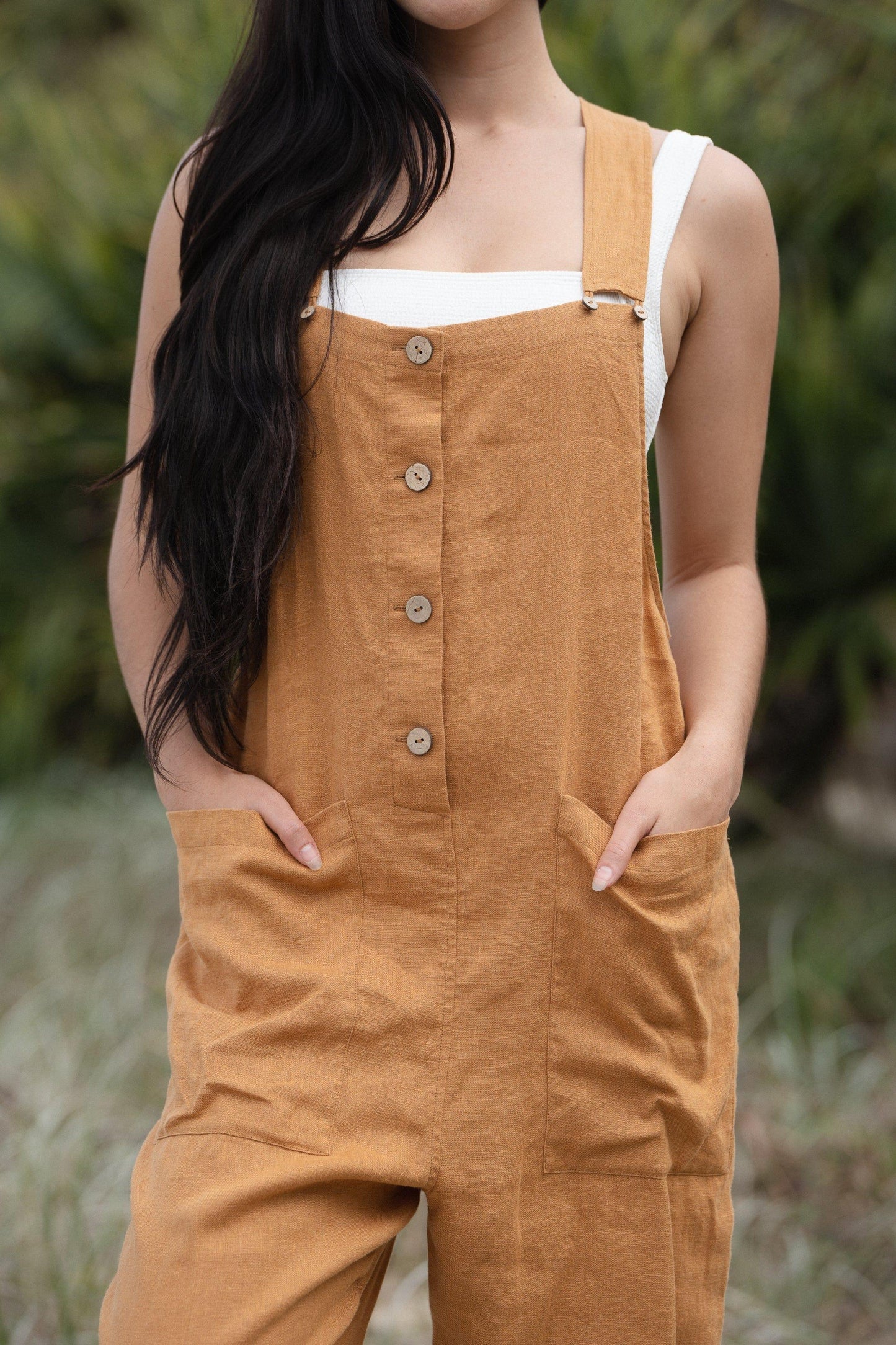 Lilly Pilly Collection 100% Organic linen Piper Linen Jumpsuit in Nutmeg