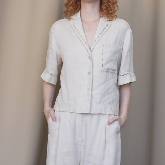 LILLY PILLY Quinn linen shirt top in Chalk 