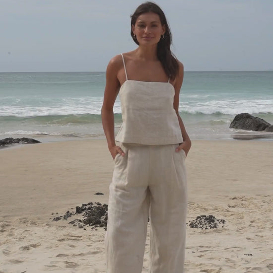 LILLY PILLY Oli linen pants and Rosa linen cami in Oatmeal