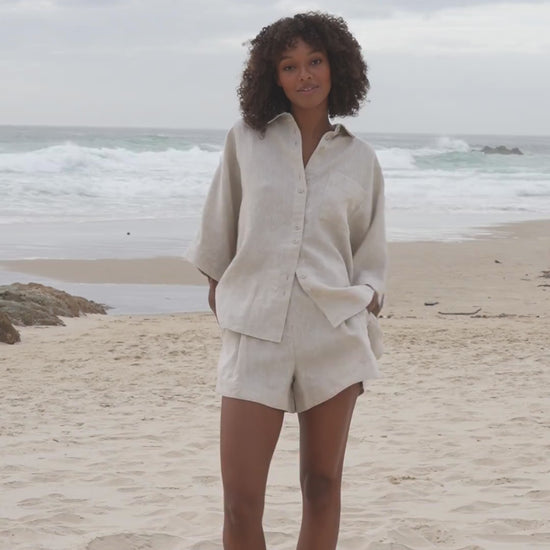 LILLY PILLY Gaia linen shorts in Oatmeal