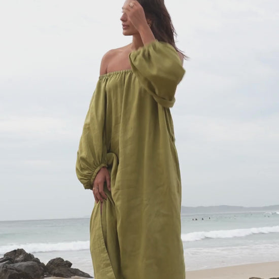 LILLY PILLY Lucia linen dress in Olive