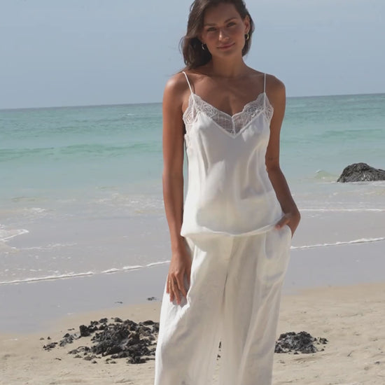 LILLY PILLY Oli linen pants and Frankie silk cami in Ivory